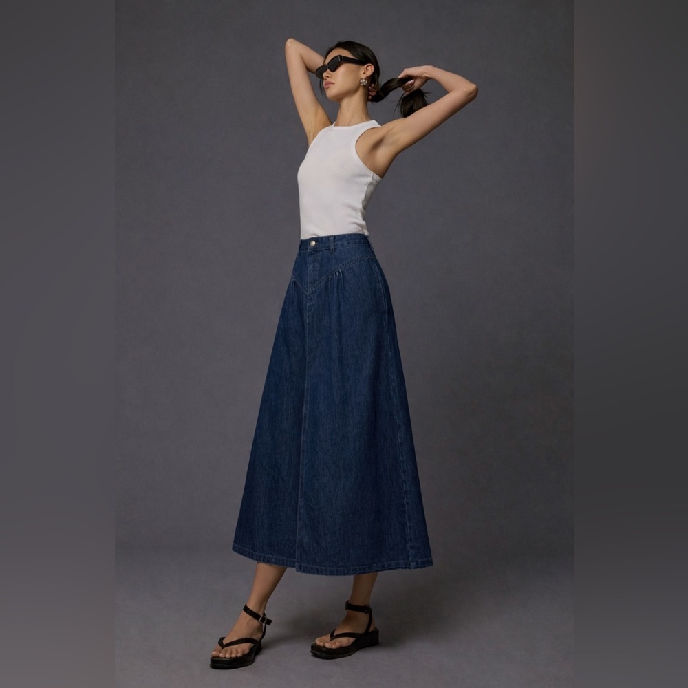 Vintage A-Line Full Denim Jean Skirt Slits L